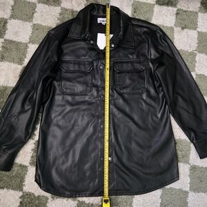 Women's Black Faux Leather Shirt Jacket